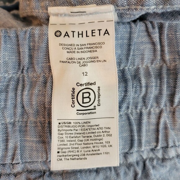 Athleta Cabo Linen Jogger Size 12 Chambray Blue 100% Linen Zip Pockets Mid Rise - Picture 9 of 9